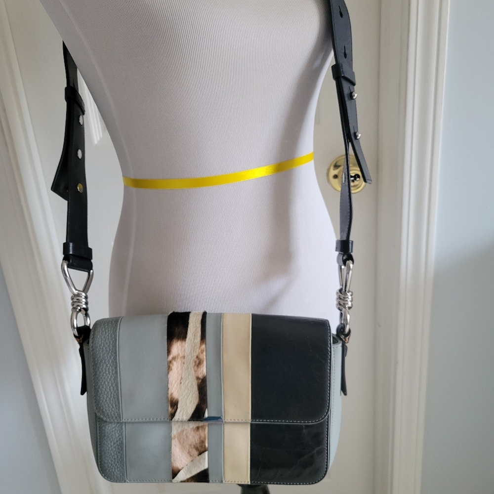 All Saints Striped Leather Flap Crossbody Used.